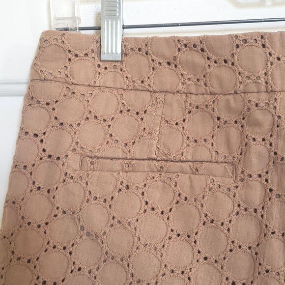 Vintage 90s Y2K Boho Eyelet Polkadot Shorts Tan Flat Front - Picture 8 of 13
